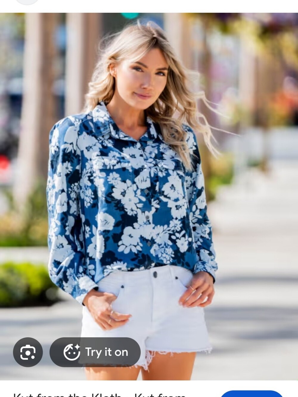 Kut from the Kloth Blue and White Floral Button-Up Blouse